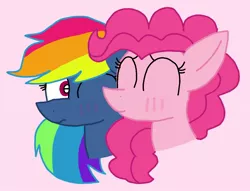 Size: 1416x1080 | Tagged: safe, artist:徐詩珮, derpibooru import, pinkie pie, rainbow dash, pony, secrets and pies, evil pie hater dash, female, kissing, lesbian, pink background, pinkiedash, pinkiehater, shipping, simple background