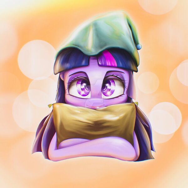 Size: 894x894 | Tagged: safe, alternate version, artist:cosmotic1214, derpibooru import, twilight sparkle, twilight sparkle (alicorn), alicorn, pony, celmorning, digital art, eye, face, fanart, goodmorning, pillow, shiny, sleeping, sleepy, solo, warm, 셀모닝