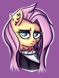 Size: 2284x2993 | Tagged: safe, artist:coco-drillo, derpibooru import, fluttershy, pegasus, pony, fake it 'til you make it, annoyed, bored, bust, edgy, fluttergoth, goth, portrait, solo, unimpressed