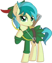 Size: 1923x2299 | Tagged: safe, artist:cyanlightning, derpibooru import, sandbar, earth pony, pony, .svg available, arrow, bow (weapon), bow and arrow, clothes, ear fluff, hat, holding, male, robin hood, simple background, solo, svg, teenager, transparent background, vector, weapon