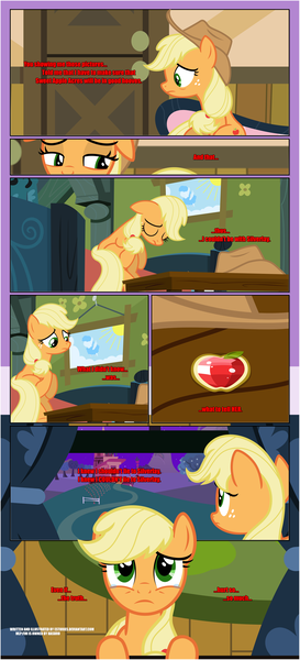 Size: 1919x4225 | Tagged: safe, artist:estories, derpibooru import, applejack, earth pony, pony, comic:a(pple)ffection, comic, jewelry, sad, solo