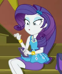 Size: 913x1080 | Tagged: safe, derpibooru import, screencap, rarity, costume conundrum, equestria girls, equestria girls series, spoiler:choose your own ending (season 2), spoiler:eqg series (season 2), :o, bracelet, cropped, female, geode of shielding, handbag, jewelry, legs, lidded eyes, magical geodes, mobile phone, open mouth, pencil skirt, phone, smartphone, solo, sunset's apartment, wide eyes