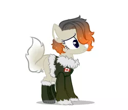 Size: 6333x5444 | Tagged: safe, alternate version, artist:esgest, derpibooru import, oc, oc:snowslide, unofficial characters only, earth pony, pony, absurd resolution, blank flank, blaze (coat marking), boots, canada, canadian, canadian flag, clothes, female, hair over one eye, jacket, mare, markings, parka, shoes, simple background, solo, white background