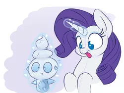 Size: 1200x900 | Tagged: safe, artist:heir-of-rick, derpibooru import, rarity, pony, unicorn, vanillite, abstract background, cute, female, mare, pokémon, raribetes, this will not end well, tongue out
