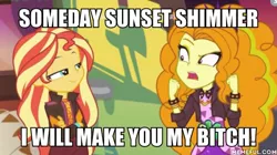 Size: 600x335 | Tagged: safe, derpibooru import, edit, edited screencap, screencap, adagio dazzle, sunset shimmer, equestria girls, equestria girls series, sunset's backstage pass!, spoiler:eqg series (season 2), female, lesbian, shipping, smugset shimmer, sunsagio, vulgar