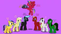 Size: 3335x1872 | Tagged: safe, artist:lightning_musicwave, derpibooru import, oc, oc:blazing saddles, oc:brass melody, oc:fernando jesús, oc:lightning musicwave, oc:neo star, oc:saturn lightning, oc:soloist song, alicorn, earth pony, pegasus, pony, tau cannon