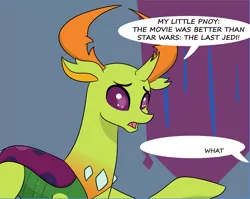 Size: 3337x2653 | Tagged: artist:chedx, changedling, changeling, comic:griffonstone's new ambassador, cropped, derpibooru import, drama, drama bait, edit, king thorax, male, misspelling, mouthpiece, safe, star wars, star wars: the last jedi, thorax, wat, worried