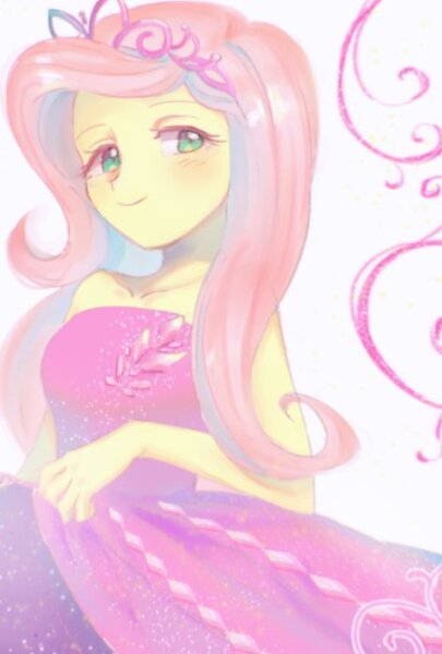 Size: 472x699 | Tagged: safe, artist:yakieringi014, derpibooru import, fluttershy, costume conundrum, equestria girls, equestria girls series, spoiler:choose your own ending (season 2), spoiler:eqg series (season 2), beautiful, clothes, collarbone, costume conundrum: rarity, cute, dress, jewelry, princess fluttershy, sleeveless, smiling, solo, tiara