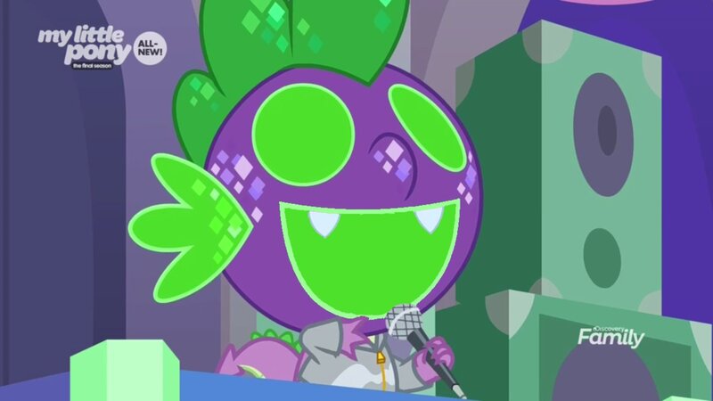 Size: 1191x670 | Tagged: amplifier, clothes, deadmau5, derpibooru import, discovery family logo, dj scales and tail, dragon, edit, edited screencap, editor:undeadponysoldier, mask, microphone, safe, screencap, she's all yak, solo, spike, winged spike