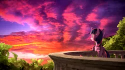 Size: 3840x2160 | Tagged: safe, artist:apexpredator923, derpibooru import, twilight sparkle, twilight sparkle (alicorn), alicorn, pony, 3d, balcony, cloud, solo, twilight (astronomy)