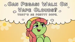 Size: 2048x1152 | Tagged: safe, artist:ljdamz1119, derpibooru import, tree hugger, pony, *hits blunt*, pun, vape