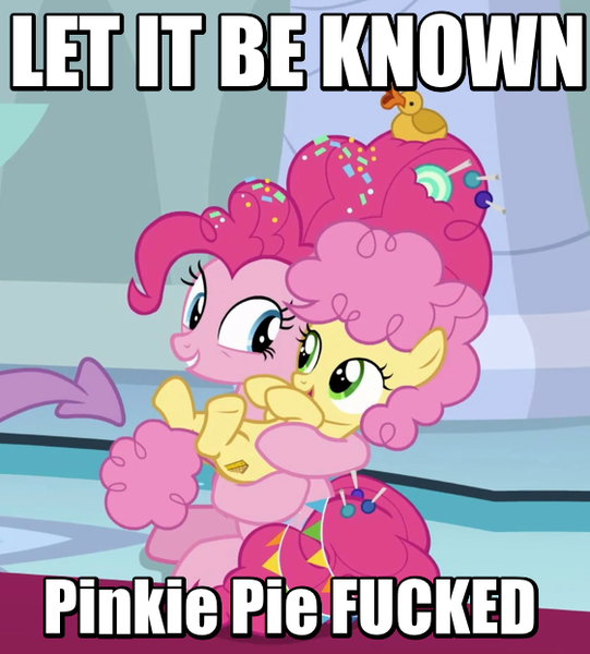 Size: 561x622 | Tagged: caption, cropped, derpibooru import, edit, edited screencap, female, filly, image macro, implied cheesepie, implied sex, implied shipping, implied straight, li'l cheese, mama pinkie, mother and child, mother and daughter, pinkie pie, screencap, suggestive, text, the last problem, vulgar