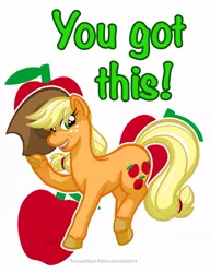 Size: 720x937 | Tagged: safe, artist:texasuberalles, derpibooru import, part of a set, applejack, earth pony, pony, colored hooves, cowboy hat, cutie mark background, female, frog (hoof), hat, hoof hold, looking at you, mare, solo, underhoof, unshorn fetlocks, you got this