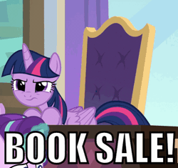Size: 550x516 | Tagged: safe, derpibooru import, edit, edited screencap, screencap, starlight glimmer, twilight sparkle, twilight sparkle (alicorn), alicorn, pony, unicorn, sparkle's seven, animated, book, bookhorse, cropped, excited, faic, female, glowing horn, happy, horn, lidded eyes, magic, mare, open mouth, raised hoof, school of friendship, smiling, solo focus, spread wings, that pony sure does love books, twilight fuel, wingboner, wings