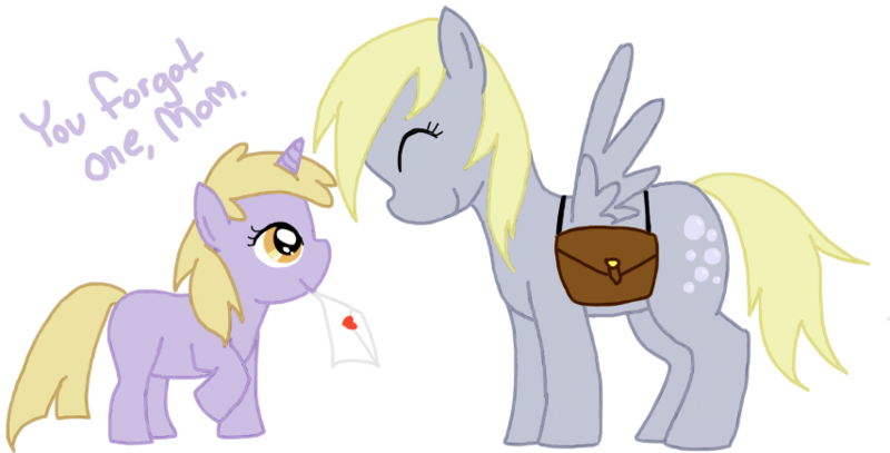 Size: 854x434 | Tagged: safe, artist:dcsheep, derpibooru import, derpy hooves, dinky hooves, pegasus, pony, cute, dinkabetes, equestria's best daughter, equestria's best mother, female, letter, mail, mailpony, mare