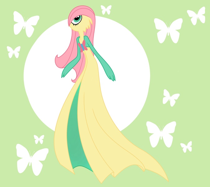 Size: 4263x3795 | Tagged: abstract background, artist:alexkingofthedamned, derpibooru import, fluttershy, gardevoir, green background, my little pokémon, pokefied, pokémon, safe, simple background, solo, species swap