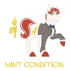 Size: 600x600 | Tagged: safe, artist:flashbrush, deleted from derpibooru, derpibooru import, oc, oc:mint condition (ice1517), unofficial characters only, earth pony, pony, blazer, bowtie, clothes, male, raised hoof, shirt, simple background, solo, stallion, transparent background, unshorn fetlocks