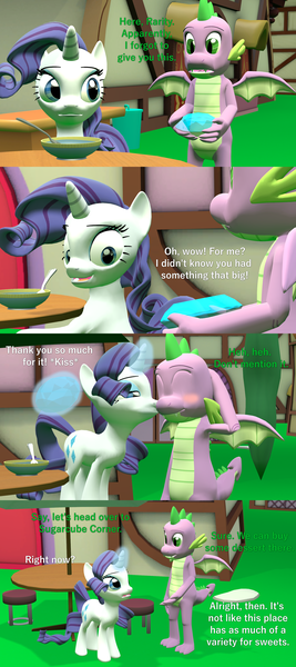 Size: 1920x4320 | Tagged: safe, artist:papadragon69, derpibooru import, rarity, spike, dragon, comic:spike's cyosa, 3d, blushing, comic, cyoa, female, gem, kissing, male, older, older spike, shipping, source filmmaker, sparity, straight, teenage spike, teenager, winged spike