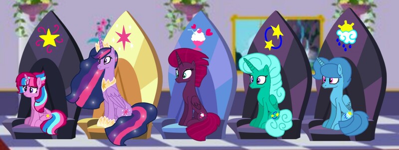Size: 1871x704 | Tagged: safe, artist:徐詩珮, derpibooru import, fizzlepop berrytwist, glitter drops, princess twilight 2.0, spring rain, tempest shadow, twilight sparkle, twilight sparkle (alicorn), oc, oc:bubble sparkle, alicorn, pony, the last problem, alicorn oc, alicorn thrones, alicornified, base used, family, female, glittercorn, glitterlight, glittershadow, horn, lesbian, magical lesbian spawn, magical threesome spawn, mother and child, mother and daughter, multiple parents, next generation, offspring, older, older glitter drops, older spring rain, older tempest shadow, older twilight, parent:glitter drops, parent:spring rain, parent:tempest shadow, parent:twilight sparkle, parents:glittershadow, parents:sprglitemplight, parents:springdrops, parents:springshadow, parents:springshadowdrops, polyamory, race swap, shipping, sprglitemplight, springcorn, springdrops, springlight, springshadow, springshadowdrops, tempesticorn, tempestlight, wings
