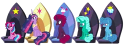Size: 1846x686 | Tagged: safe, artist:徐詩珮, derpibooru import, fizzlepop berrytwist, glitter drops, princess twilight 2.0, spring rain, tempest shadow, twilight sparkle, twilight sparkle (alicorn), oc, oc:bubble sparkle, alicorn, pony, the last problem, alicorn oc, alicorn thrones, alicornified, base used, family, female, glittercorn, glitterlight, glittershadow, horn, lesbian, magical lesbian spawn, magical threesome spawn, mother and child, mother and daughter, multiple parents, next generation, offspring, older, older glitter drops, older spring rain, older tempest shadow, older twilight, parent:glitter drops, parent:spring rain, parent:tempest shadow, parent:twilight sparkle, parents:glittershadow, parents:sprglitemplight, parents:springdrops, parents:springshadow, parents:springshadowdrops, polyamory, race swap, shipping, simple background, sprglitemplight, springcorn, springdrops, springlight, springshadow, springshadowdrops, tempesticorn, tempestlight, transparent background, wings