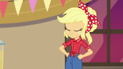 Size: 1920x1080 | Tagged: safe, derpibooru import, screencap, applejack, do it for the ponygram!, equestria girls, equestria girls series, five to nine, spoiler:eqg series (season 2), animated, annoyed, applejack is not amused, bandana, blonde, blooper, eyes closed, freckles, geode of super strength, loose hair, magical geodes, oh apple fudge, poofy hair, smiling, solo, sound, talking, unamused, webm