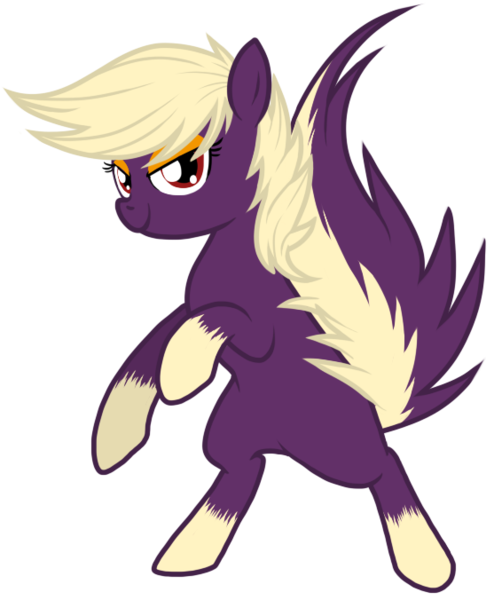 Size: 557x676 | Tagged: safe, artist:nukeleer, derpibooru import, ponified, pony, skunk, bipedal, crossover, looking at you, pokémon, skuntank, solo