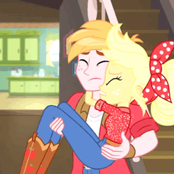 Size: 320x320 | Tagged: safe, derpibooru import, screencap, applejack, big macintosh, do it for the ponygram!, equestria girls, equestria girls series, five to nine, spoiler:eqg series (season 2), animated, applejack's house, blooper, gif, sister spinning, spinning, you spin me right round
