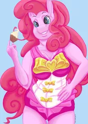 Size: 2893x4092 | Tagged: safe, artist:dragoon32, derpibooru import, pinkie pie, anthro, earth pony, pony, equestria girls, equestria girls series, spoiler:eqg series (season 2), clothes, cupcake, equestria girls outfit, food, solo, swimsuit