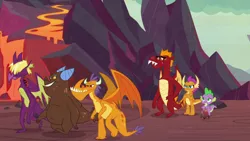 Size: 1920x1080 | Tagged: billy (dragon), clump, derpibooru import, dragon, dragoness, dragon lands, female, garble, lava, male, safe, screencap, smolder, spike, sweet and smoky, teenaged dragon