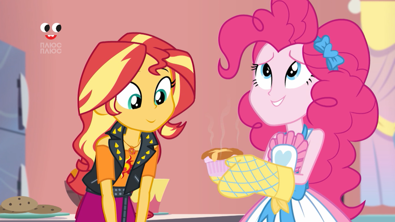 Size: 1920x1080 | Tagged: safe, derpibooru import, screencap, pinkie pie, sunset shimmer, equestria girls, equestria girls series, holidays unwrapped, spoiler:eqg series (season 2), cute, food, geode of empathy, magical geodes, plusplus, saving pinkie's pie, souffle