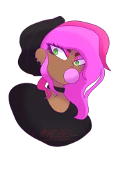 Size: 730x1095 | Tagged: artist:sweetartmaster, beanie, bubblegum, choker, clothes, dark skin, derpibooru import, ear piercing, earring, eyeshadow, female, food, gum, hat, human, humanized, humanized oc, jewelry, makeup, oc, oc:rock'n rolla, piercing, safe, shirt, simple background, solo, transparent background, t-shirt