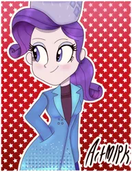 Size: 1536x1988 | Tagged: safe, artist:artmlpk, derpibooru import, rarity, equestria girls, equestria girls series, holidays unwrapped, spoiler:eqg series (season 2), blushing, christmas, clothes, female, hand in pocket, hat, holiday, looking back, smiling, solo, winter, winter outfit