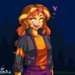 Size: 1000x1000 | Tagged: safe, artist:sozglitch, derpibooru import, sunset shimmer, equestria girls, equestria girls series, sunset's backstage pass!, spoiler:eqg series (season 2), ahegao, blushing, clothes, female, geode of empathy, heart, jacket, leather jacket, magical geodes, open mouth, palindrome get, scene interpretation, solo, tongue out