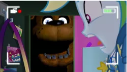 Size: 1981x1125 | Tagged: safe, derpibooru import, edit, edited screencap, screencap, rainbow dash, do it for the ponygram!, equestria girls, equestria girls series, spoiler:eqg series (season 2), crossover, exploitable meme, five nights at freddy's, freddy fazbear, meme, rainbow dash's prank fail, screaming