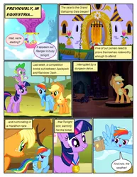 Size: 612x792 | Tagged: safe, artist:newbiespud, derpibooru import, edit, edited screencap, screencap, applejack, eclair créme, fine line, jangles, masquerade, maxie, orion, rainbow dash, shooting star (character), spike, star gazer, twilight sparkle, dragon, earth pony, pegasus, pony, unicorn, comic:friendship is dragons, armor, background pony, bag, bound wings, castle, cloud, comic, dialogue, female, flying, freckles, grin, hat, hot air balloon, looking back, looking up, male, mare, medal, moat, raised hoof, riding, rope, saddle bag, screencap comic, smiling, statue, unicorn twilight, wings