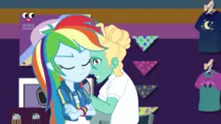 Size: 1280x720 | Tagged: safe, derpibooru import, screencap, rainbow dash, zephyr breeze, equestria girls, equestria girls series, holidays unwrapped, spoiler:eqg series (season 2), female, geode of super speed, magical geodes, male, plusplus