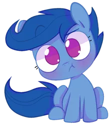 Size: 500x570 | Tagged: safe, artist:pinkiespresent, derpibooru import, archer (character), scootablue, pony, :t, cute, female, filly, looking at you, no pupils, simple background, sitting, solo, transparent background