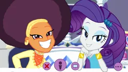 Size: 2400x1350 | Tagged: safe, artist:ktd1993, derpibooru import, edit, rarity, saffron masala, do it for the ponygram!, equestria girls, equestria girls series, spoiler:eqg series (season 2), afro, female, lesbian, raffron, shipping