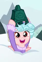 Size: 318x466 | Tagged: safe, derpibooru import, screencap, cozy glow, pony, frenemies (episode), bell, bewitching bell, cropped, snow, solo