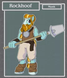 Size: 1688x1950 | Tagged: anthro, artist:brownie-bytes, clothes, crossover, derpibooru import, fantasy class, final fantasy, monk, rockhoof, rockhoof's shovel, safe, shovel, solo, unguligrade anthro