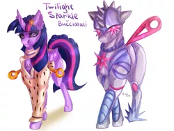 Size: 1024x768 | Tagged: safe, artist:raychelrage, derpibooru import, twilight sparkle, twilight sparkle (alicorn), alicorn, pony, bruno buccellati, crossover, golden wind, jojo's bizarre adventure, simple background, stand, sticky fingers, vento aureo, white background