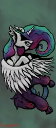 Size: 722x1658 | Tagged: abstract background, alicorn, artist:gangrene, cloven hooves, cosmos (character), darkest dungeon, derpibooru import, draconequus, ethereal mane, fusion, princess celestia, safe, scorpion tail