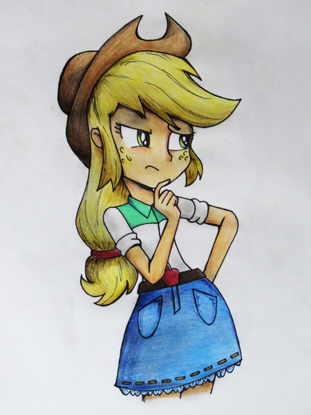 Size: 3000x4000 | Tagged: safe, artist:ilacavgbmjc, derpibooru import, applejack, equestria girls, applejack's hat, belt, belt buckle, clothes, cowboy hat, cowgirl, denim skirt, freckles, hat, image, jpeg, miniskirt, simple background, skirt, solo, stetson, vector, white background