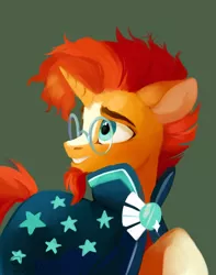 Size: 2280x2894 | Tagged: safe, artist:sofiko-ko, derpibooru import, sunburst, pony, unicorn, clothes, facial hair, floppy ears, glasses, goatee, male, robe, smiling, solo, stallion, sunburst's glasses, sunburst's robe