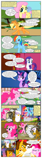 Size: 612x2312 | Tagged: safe, artist:newbiespud, derpibooru import, edit, edited screencap, screencap, applejack, cheese sandwich, fluttershy, gilda, pinkie pie, piña colada, rainbow dash, rarity, twilight sparkle, earth pony, gryphon, hippopotamus, pegasus, pony, unicorn, comic:friendship is dragons, pinkie pride, angry, background pony, balloon, comic, crossed arms, dialogue, female, fez, filly, grin, hat, jumping, mane six, mare, party tank, running, screencap comic, sigh, smiling, sunburst background, tank (vehicle), unicorn twilight