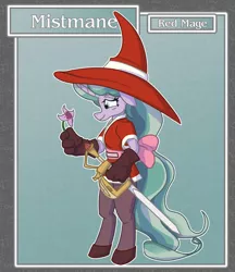 Size: 1688x1950 | Tagged: anthro, artist:brownie-bytes, clothes, crossover, derpibooru import, fantasy class, final fantasy, hat, mistmane, mistmane's flower, rapier, red mage, safe, solo, sword, unguligrade anthro, weapon