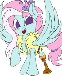 Size: 979x1200 | Tagged: safe, artist:treble clefé, derpibooru import, kerfuffle, pegasus, pony, rainbow roadtrip, amputee, clothes, cute, female, prosthetic leg, prosthetic limb, prosthetics, solo, spread wings, wings