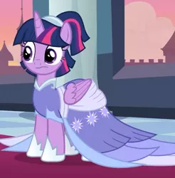 Size: 560x569 | Tagged: safe, derpibooru import, screencap, twilight sparkle, twilight sparkle (alicorn), alicorn, pony, the last problem, clothes, cropped, dress, female, mare, solo, wings