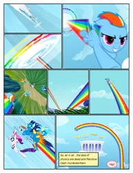 Size: 612x792 | Tagged: safe, artist:newbiespud, derpibooru import, edit, edited screencap, screencap, misty fly, rarity, soarin', spitfire, pegasus, pony, unicorn, comic:friendship is dragons, sonic rainboom (episode), clothes, cloud, cloudsdale, comic, dialogue, falling, female, floppy ears, flying, goggles, grin, holding a pony, hooves, horn, implied pinkie pie, looking back, male, mare, ponies riding ponies, rainbow, riding, screencap comic, smiling, sonic rainboom, stallion, uniform, wings, wonderbolts, wonderbolts uniform