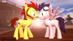 Size: 1280x720 | Tagged: safe, artist:sky chaser, derpibooru import, soarin', oc, oc:sky chaser, pegasus, pony, 3d, beard, canon x oc, facial hair, gay, goggles, male, shipping, source filmmaker, stallion